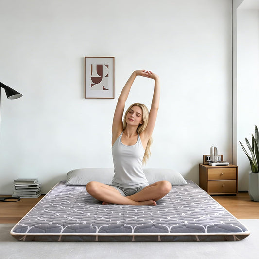 6Th Generation Japanese Floor Futon Mattress - Extra-Thick 9-Layer Modern Futon with 100% High-Density Foam, Portable Floor Mattress Sleeping Pad for Adults, Guest Room, Dormitory, Twin Size (39"X80")