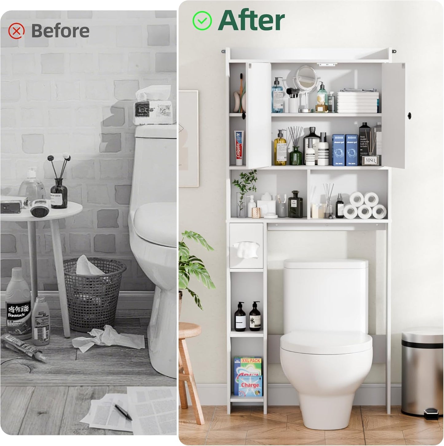 Over the Toilet Storage Cabinet, Farmhouse Storage Cabinet above Toilet Bathroom Organizer, White