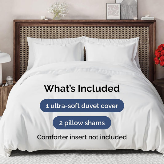Duvet Cover King Size Set - Extra Soft King Duvet Cover 104" X 90" with 2 Pillow Shams - Hotel Luxury, Easy Care and Fade Free W/ Zipper Closures & Ties - All Season, Comfy, Cozy & Breathable (White)