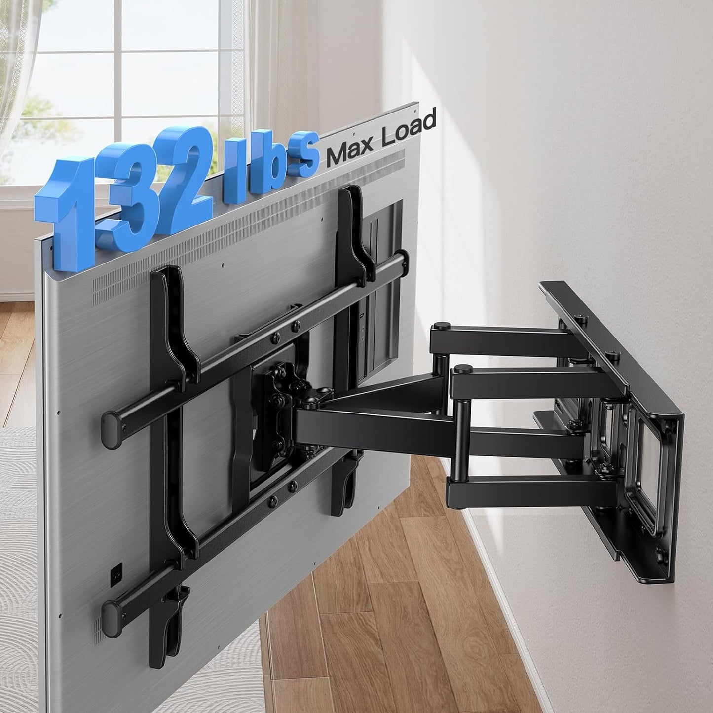 Full Motion TV Wall Mount for Most 37-75 Inch Tvs up to 132Lbs, Wall Mount TV Bracket Articulating Swivel Tilt Extension Leveling Max VESA 600X400Mm Fits 12/16" Wood Stud, PILFK1