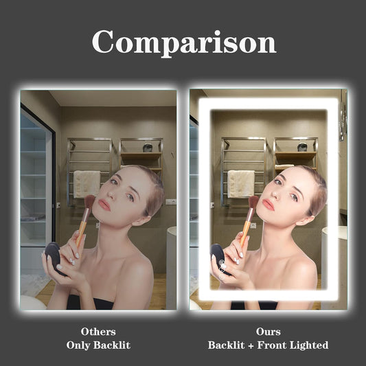 24"X32" LED Bathroom Mirror with Lights, Front Lit and Backlight, Stepless Dimmable, Anti-Fog, Shatter-Proof Tempered Glass, Memory, 3 Colors Lighting Bathroom Mirrors for Vanity