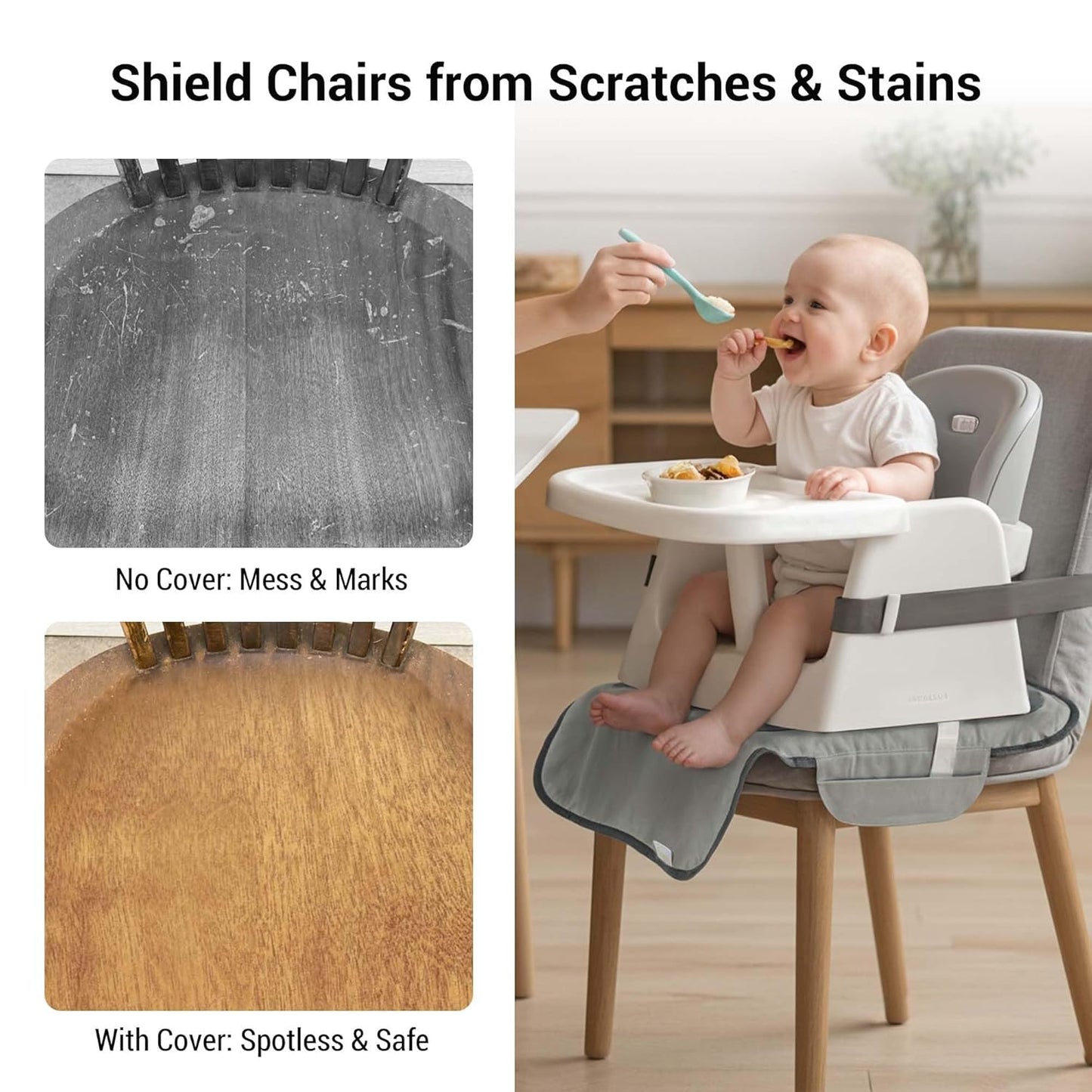 baby Extra Large Booster Chair Protector Cover, Dining Chair Seat Cover for Booster Seat, Grey