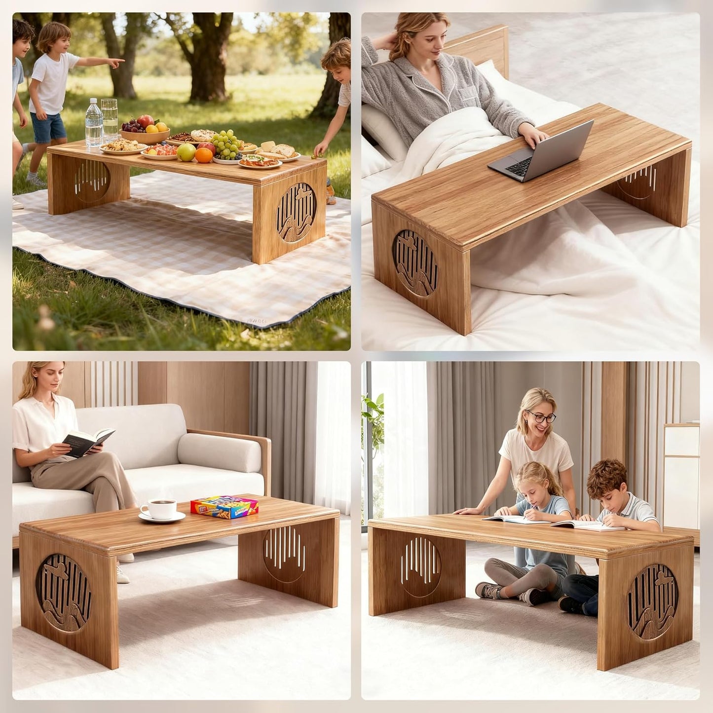 Folding Coffee Table, Foldable Japanese Floor Table No Assembly, Low Coffee Table for Sitting on the Floor, Small Coffee Tables for Living Room Meditation Tea Room Tatami Dining 39.4 Inch