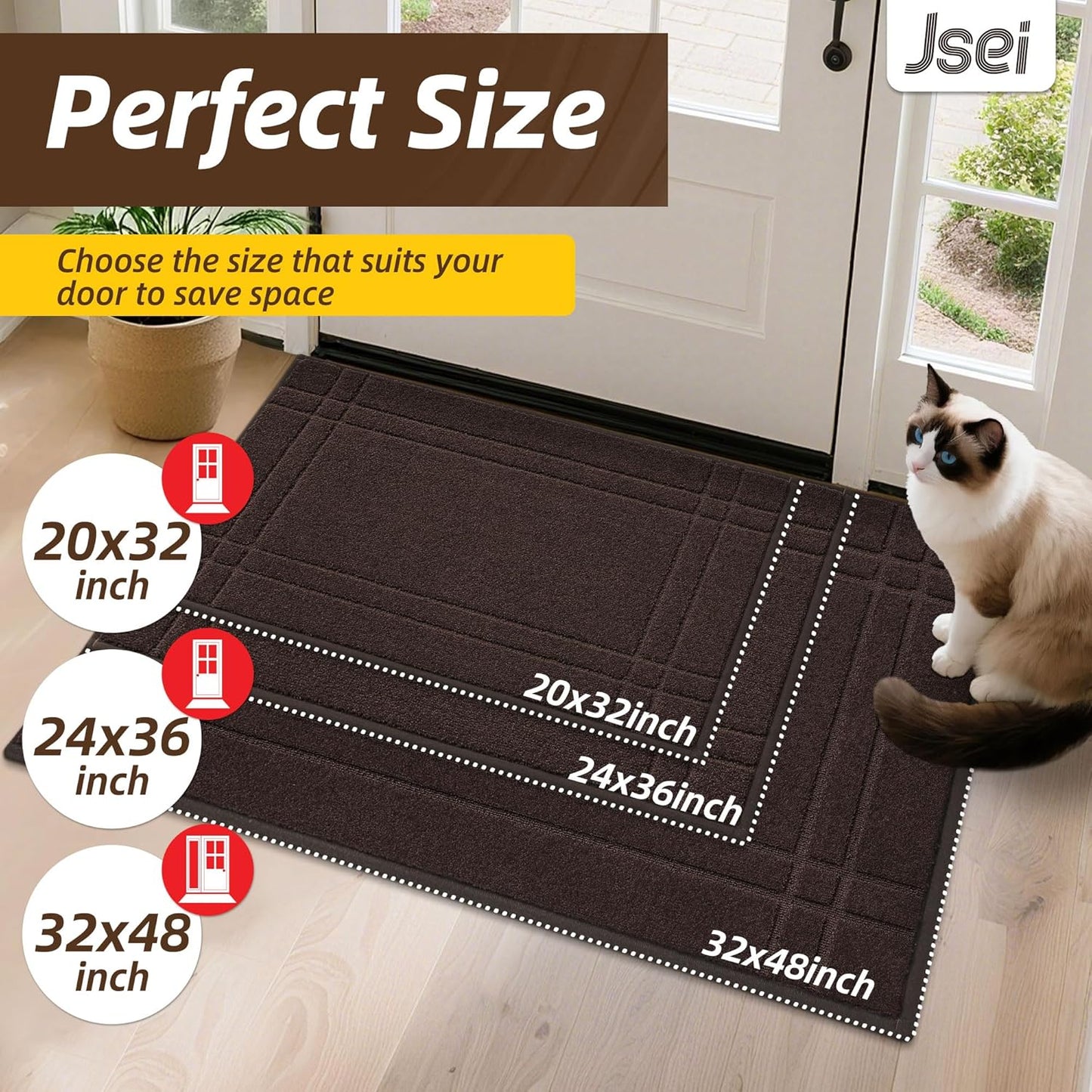 Entryway Rugs Doormat 32"X48", Non-Slip Dirt Trapper Door Mats Indoor, Washable Absorbent and Stain Resist Welcome Floor Mat for Front Door, Dog Door Mat, Muddy Wet Shoes & Paws, Brown