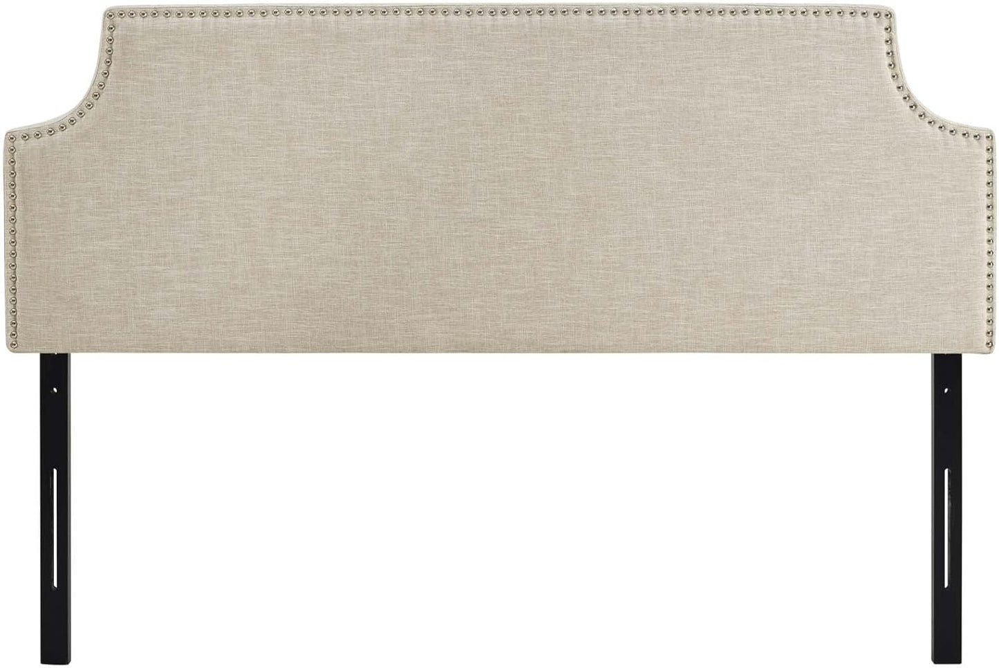 Laura Linen Fabric Upholstered Queen Size Headboard with Nailhead Trim in Beige