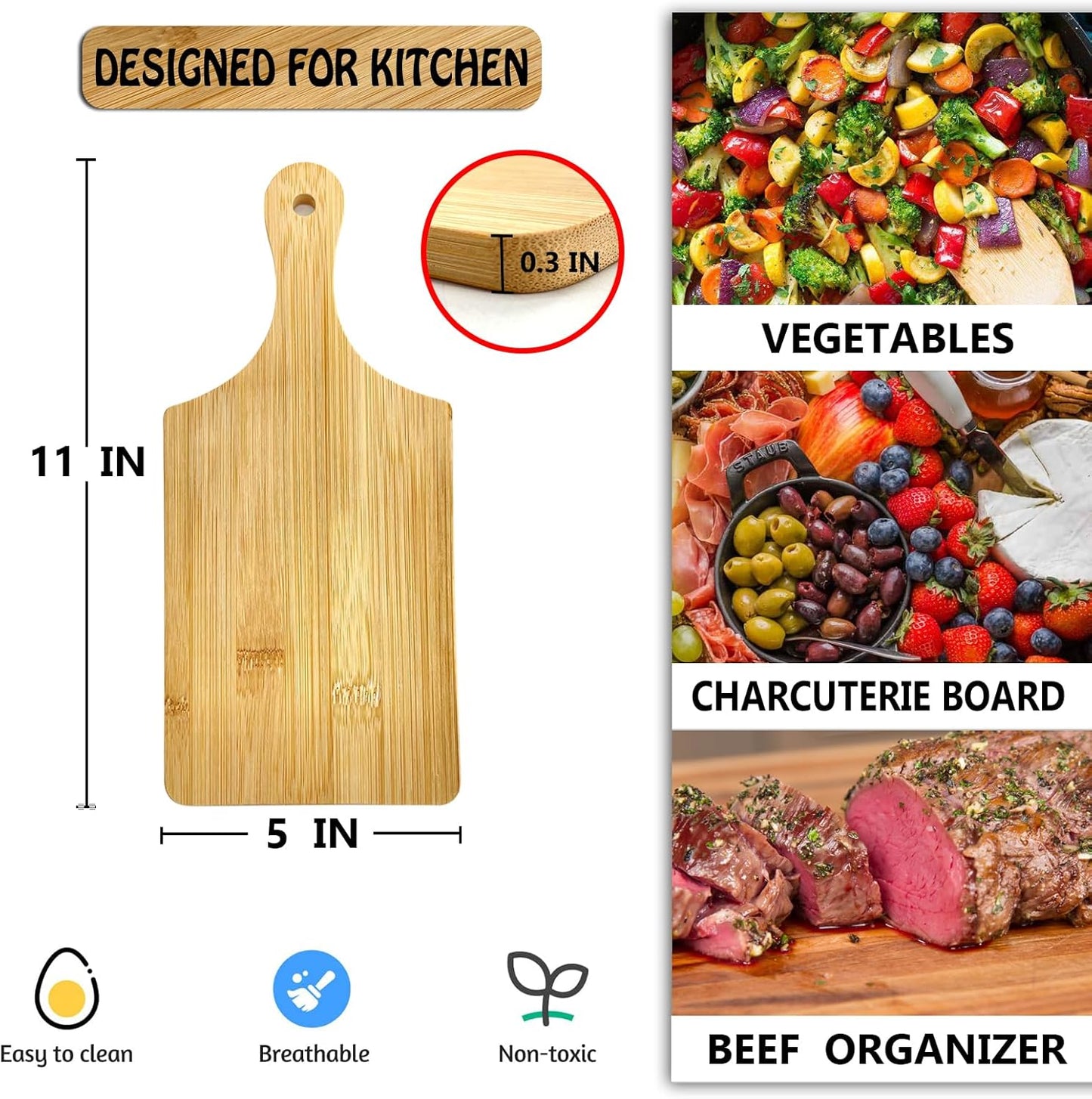 11X5 in Mini Charcuterie Boards,6 Pcs Small Wood Cutting Board Bulk Cutting Board for Crafts with Handle,Laser Engraving Cutting Boards Blank,Unfinished Wood Cutting Boards,Mini Cheese Board as Gift
