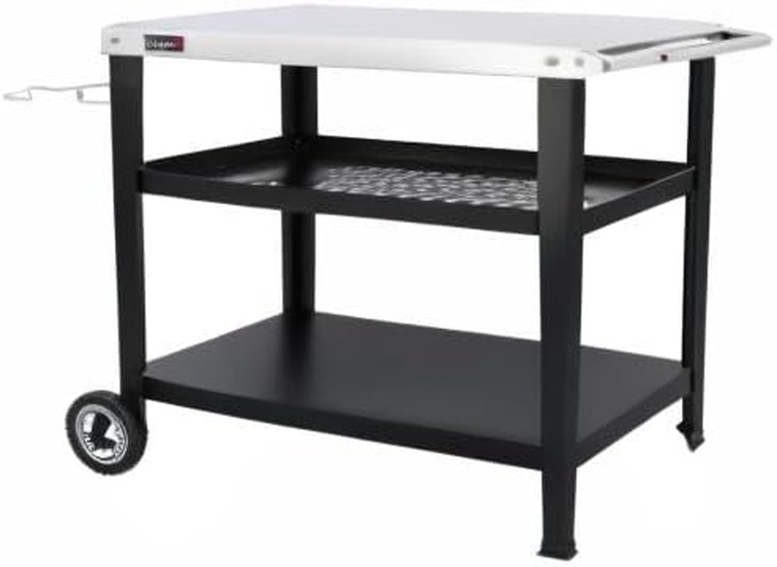 PC3404S Rolling Dining Table with Trash Bag Holder, Outdoor Garden Patio BBQ Kitchen Food Prep Table Cart, 34"L X 20"W Stainless Steel Tabletop, Silver & Black