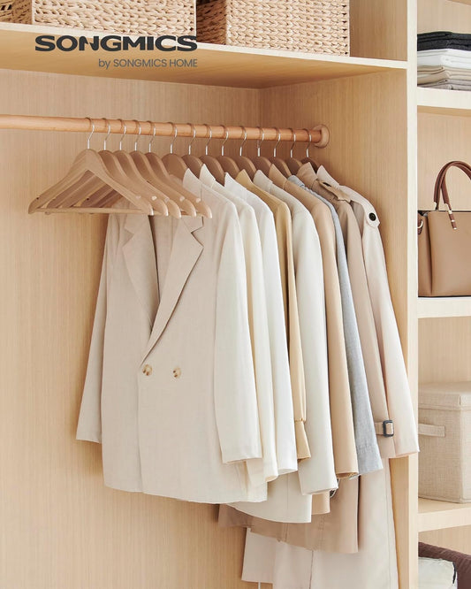 Wooden Hangers, Pack of 24, Coat Hangers, Non-Slip, Pants Bar, 360° Swivel Hooks, for Jackets, Shirts, Coats, Natural Wood UCRW010N24