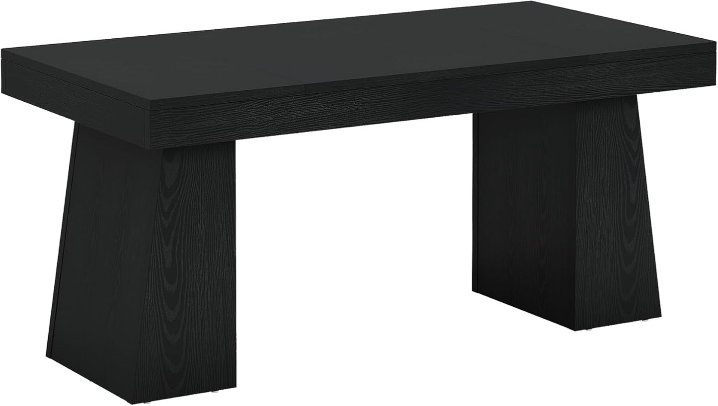 55" Executive Desk, Wooden Office Desk with Double Pedestal, Modern Simple Computer Writing Table for Home Office, Black