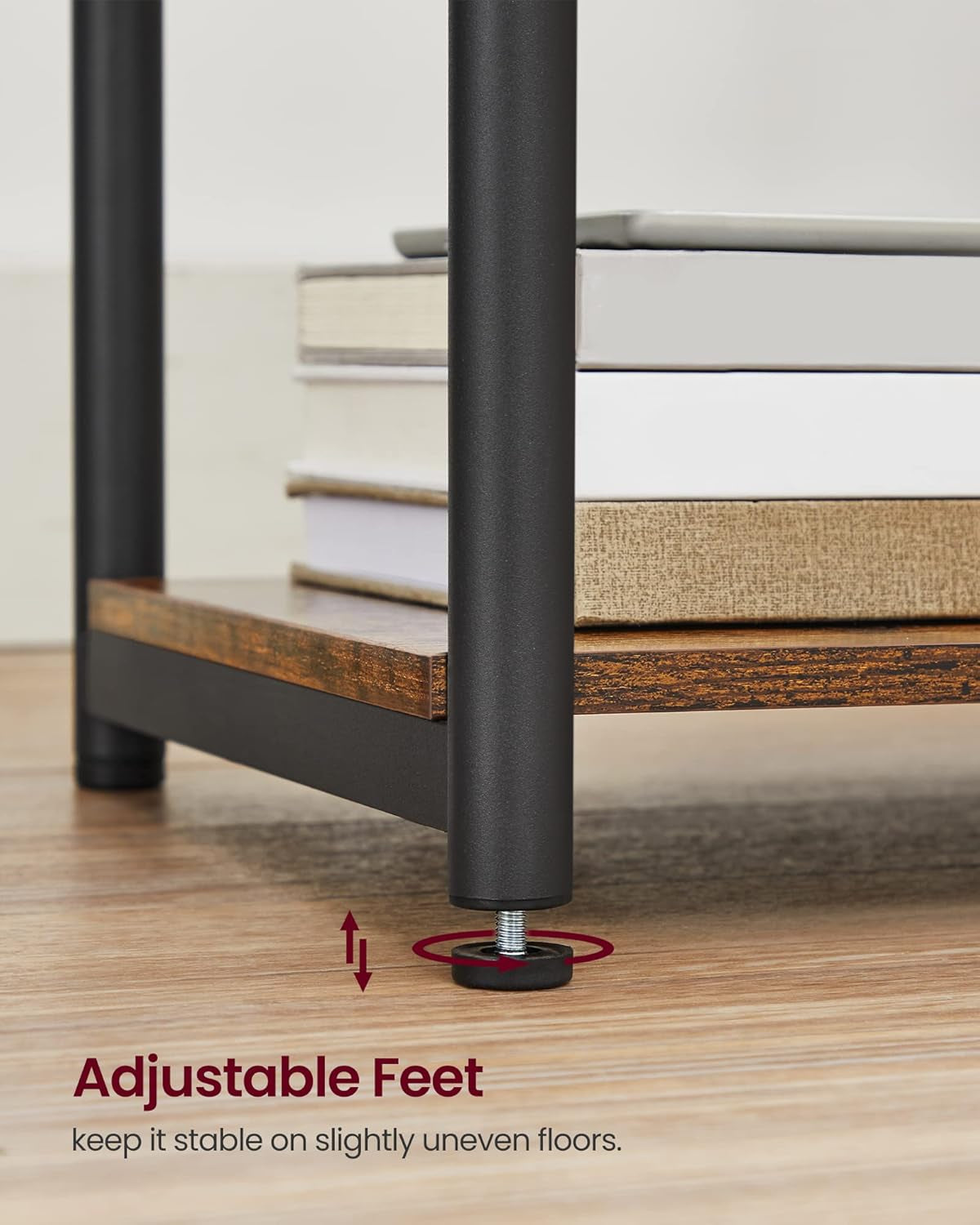 End Table with Charging Station, Set of 2, Small Side Tables for Living Room, Bedroom, Nightstand with Outlets and USB Ports, Bedside Table with Storage Shelf, Rustic Brown and Black
