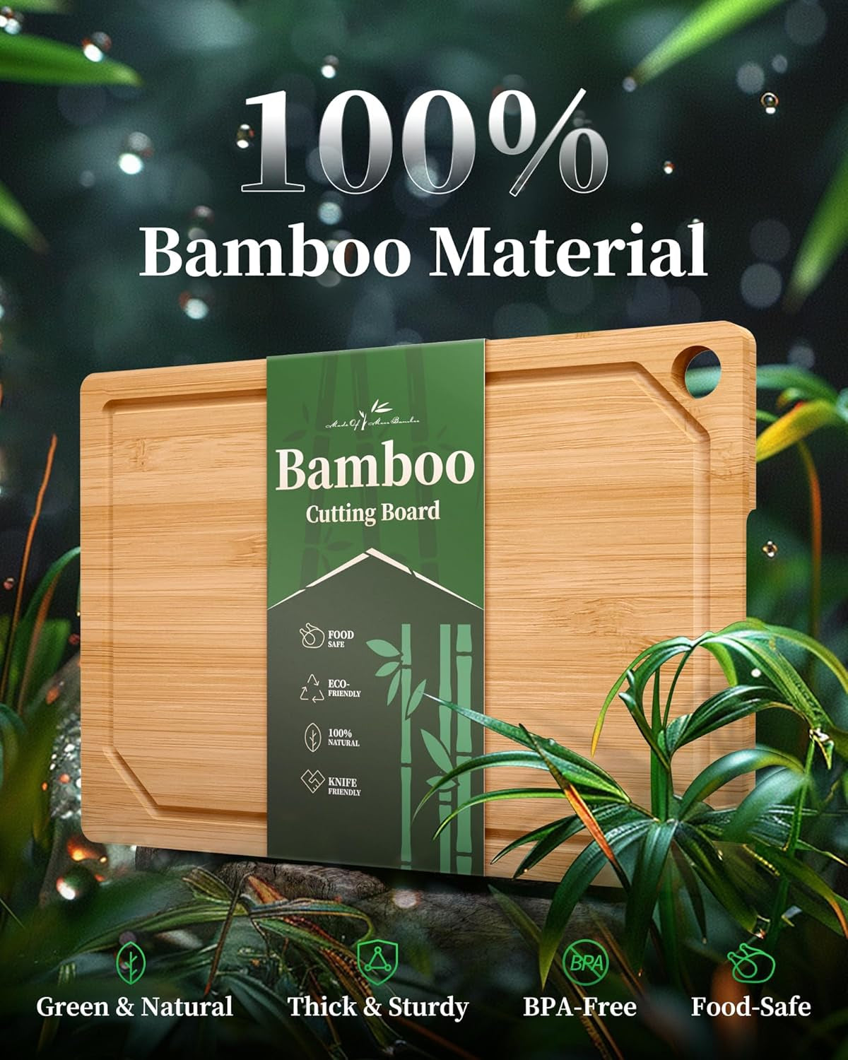 Bamboo Cutting Board - Multi-Sizes Wooden Cutting Boards for Kitchen, Convenient Kitchen Essentials with Deep Juice Grooves, Natural Cutting Board for Chopping & Serving, 15.0" X 10.0"
