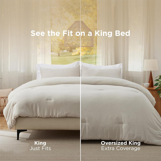 Bedsure King Comforter Set, Beige Soft Prewashed Bedding for All Seasons, 3 Pieces Gentlesoft™ Bed Set, 1 Lightweight Comforter (104"X90") and 2 Pillowcases (20"X36")