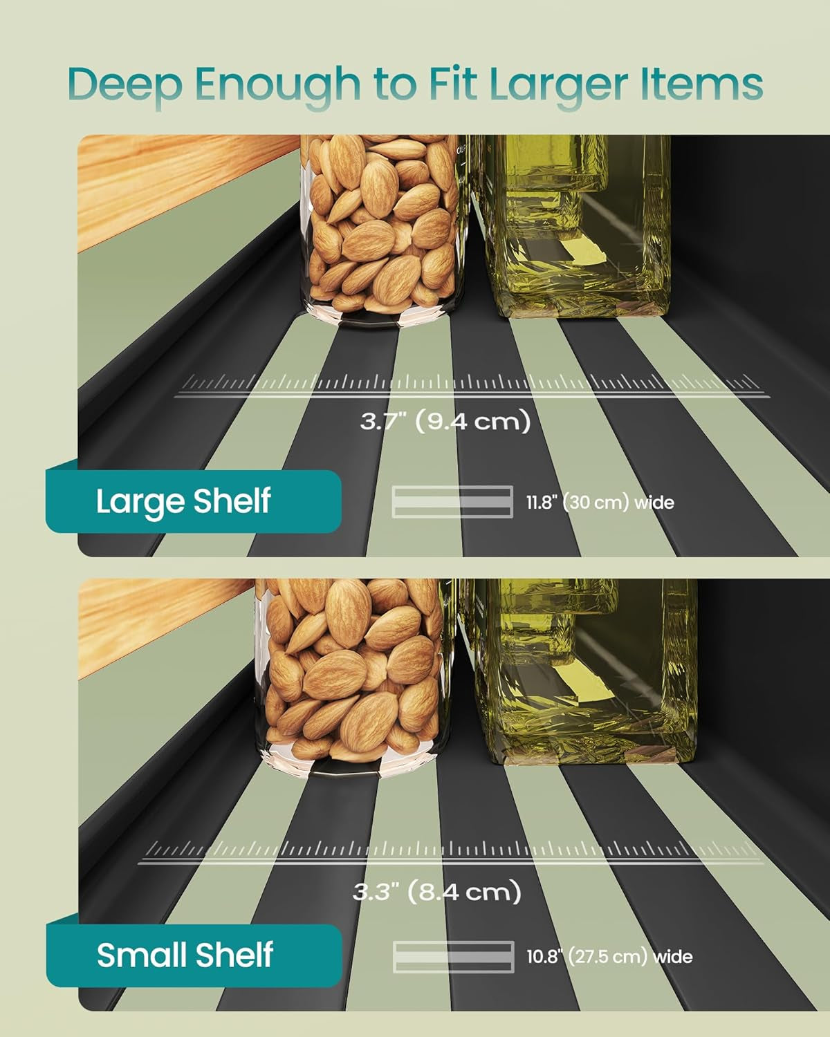 Magnetic Spice Rack for Refrigerator, 4 Pack, 2 Large and 2 Small Kitchen Magnetic Shelves for Washing Machine, Spice Organizers, No Drilling Needed, Ink Black and Light Bamboo UKCS062BH01