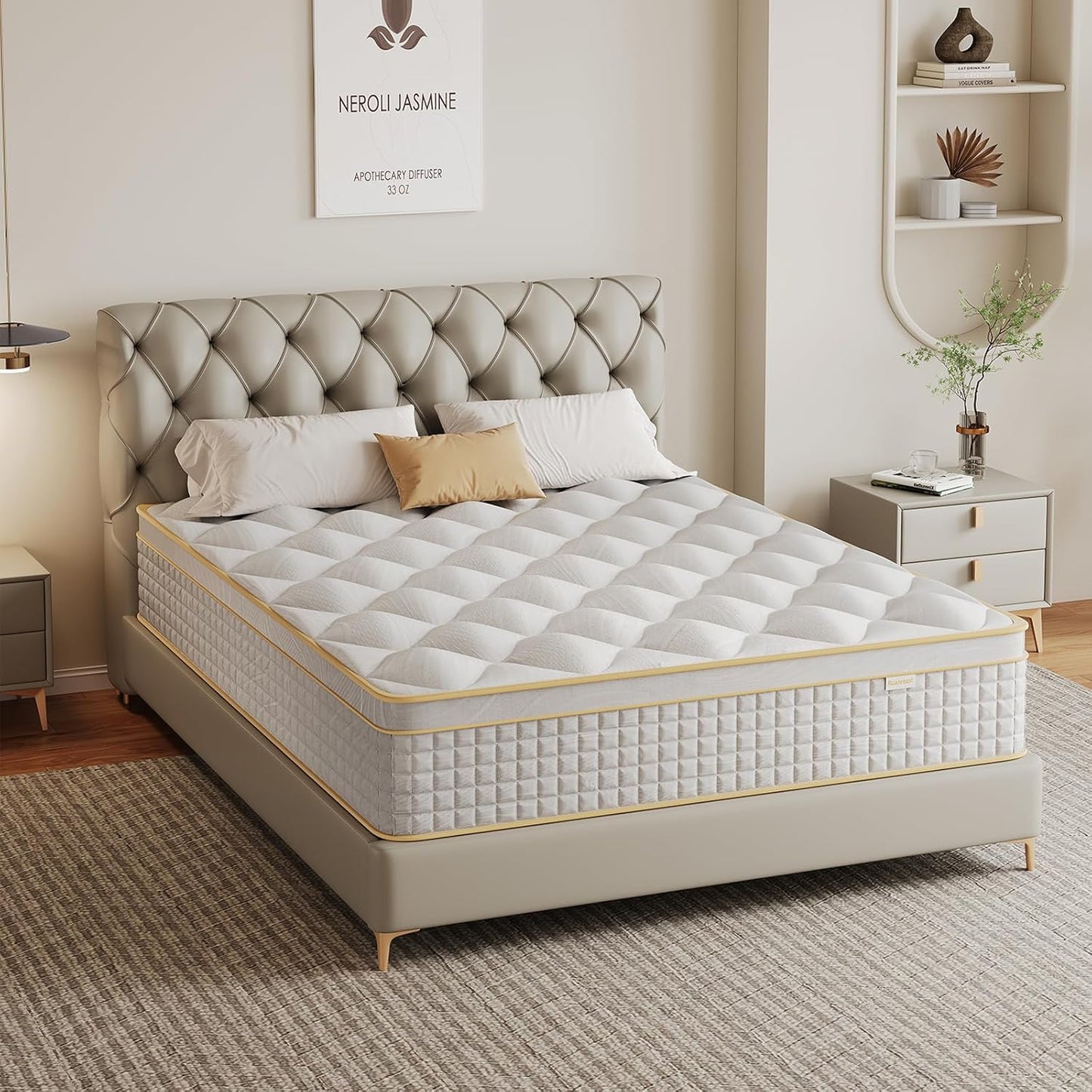 Queen Mattress 12 Inch, Hybrid Mattress in a Box with Memory Foam and Pocket Springs for Pressure Relief, Medium Firm Queen Size Mattress, Motion Isolation, Certipur-Us.