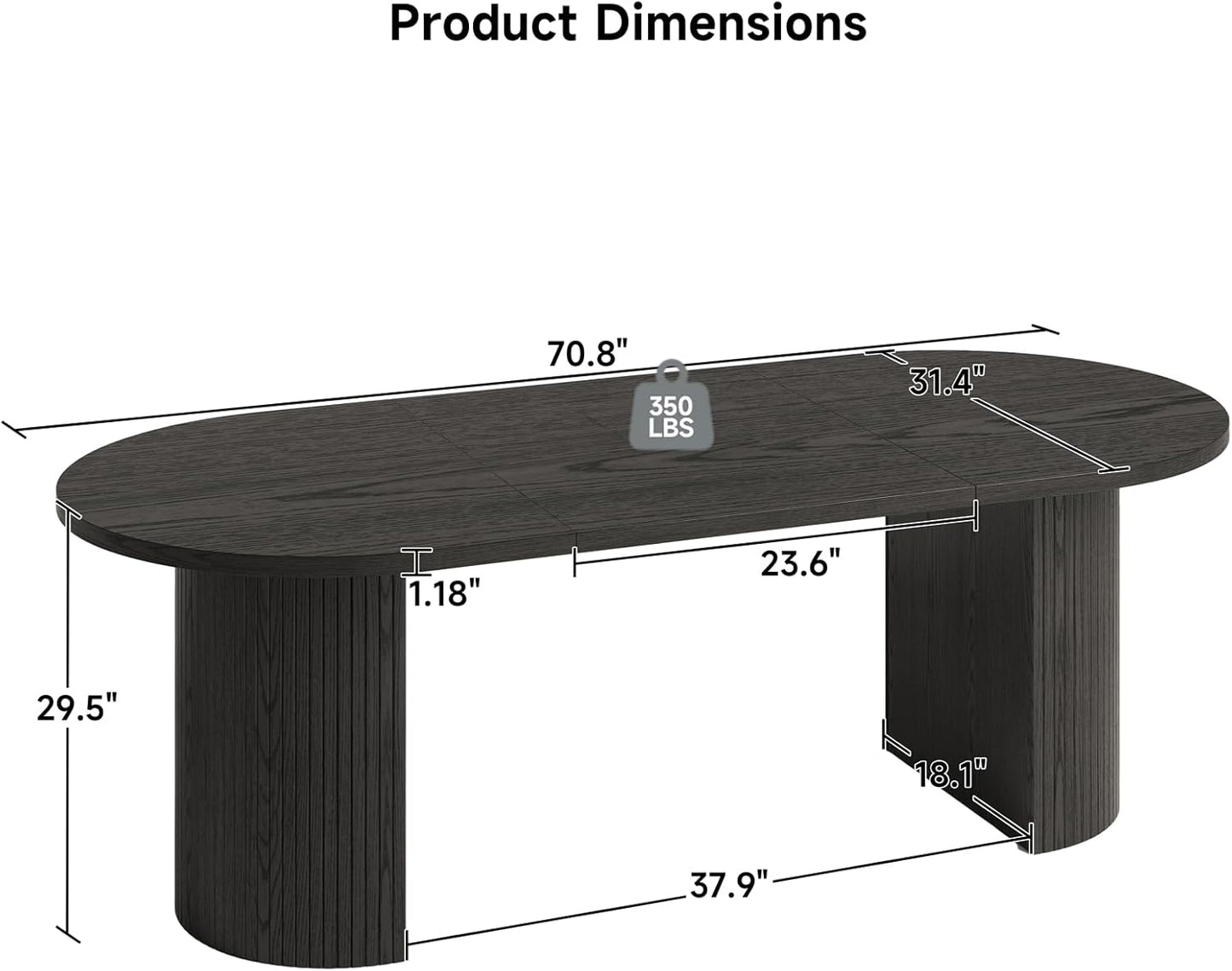 70.8 Inch Dining Table for 4-8, Oval Dining Room Table with Curved Fluted Wood Strip Base, Mid-Century Modern Kitchen Tables with Footpads, Dinner Tables for Living Room, Dining Room, Black