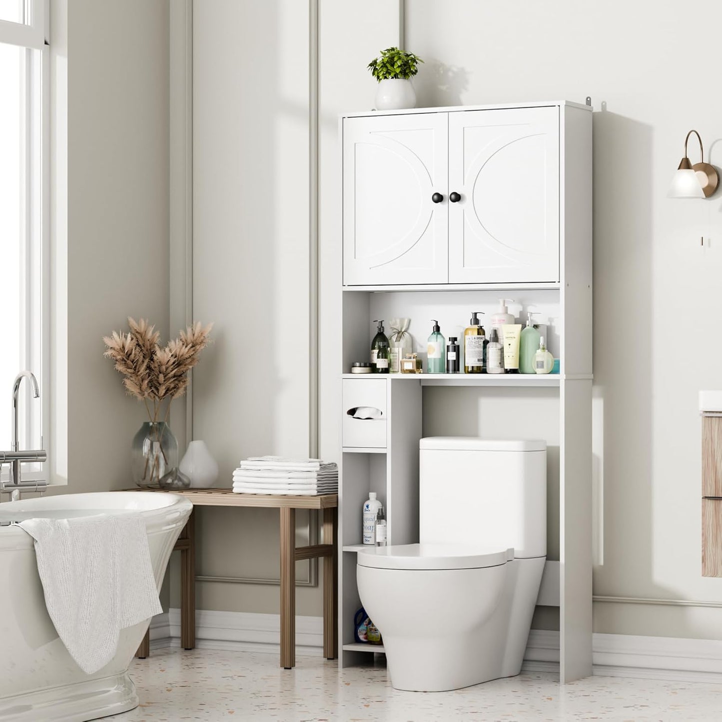 Over the Toilet Storage Cabinet, Farmhouse Storage Cabinet above Toilet Bathroom Organizer, White