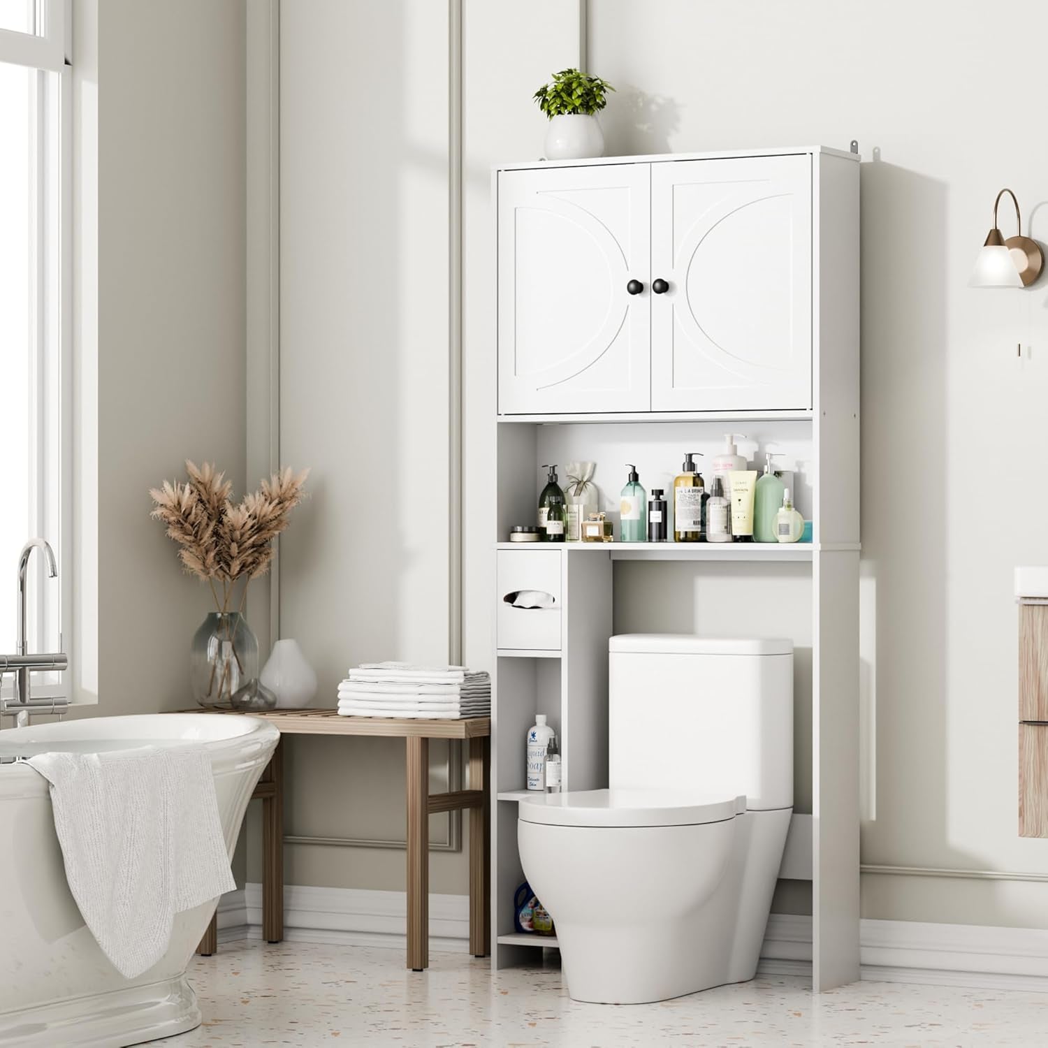 Over the Toilet Storage Cabinet, Farmhouse Storage Cabinet above Toilet Bathroom Organizer, White