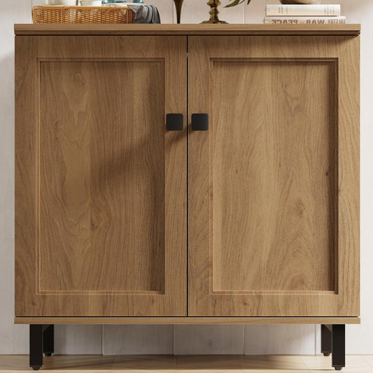 Buffet Sideboard Cabinet Farmhouse Modern 3 In1 Storage Cabinet with Adjustable Shelves for Kitchen, Coffee Bar, Living Room, Oak