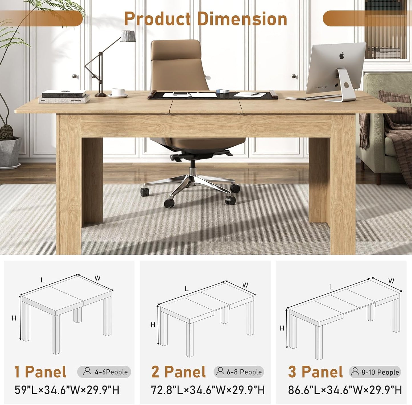 59"-86" Extendable Dining Table for 6-10 Person, Wooden Dining Room Table, Modern Extendable Table for Gatherings, Meeting for Small Kitchens, Dining Office Areas(Natural)