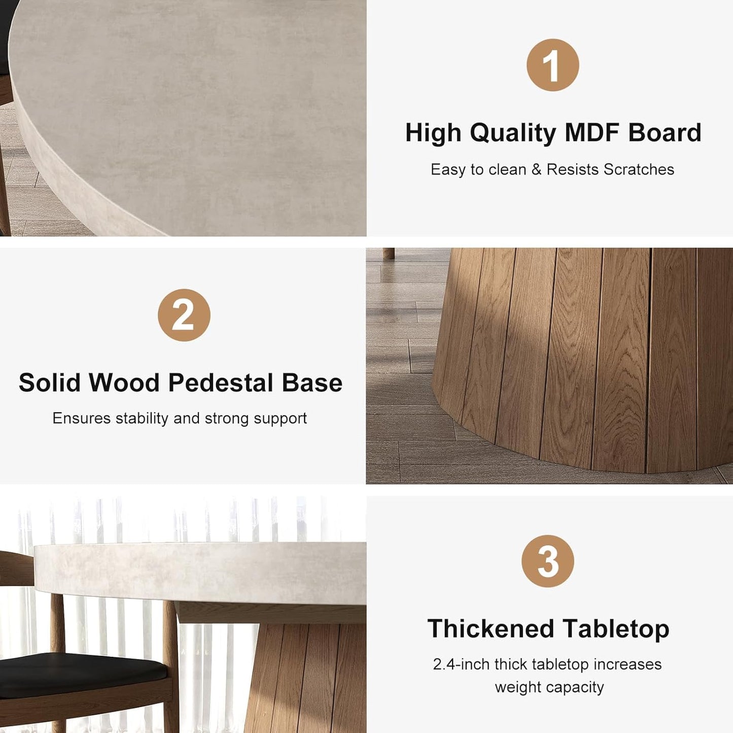 round Extendable Dining Table with Pedestal Base, 39"-55" Expandable Dining Room Table Oval Kitchen Dinette Table for 4-6 (Gray & Walnut)
