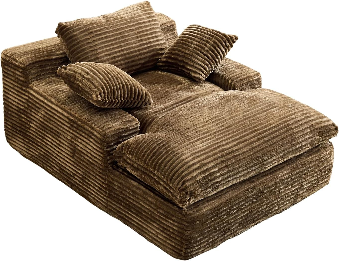 Brown oversized corduroy chaise lounge sleeper with deep seat, view 9