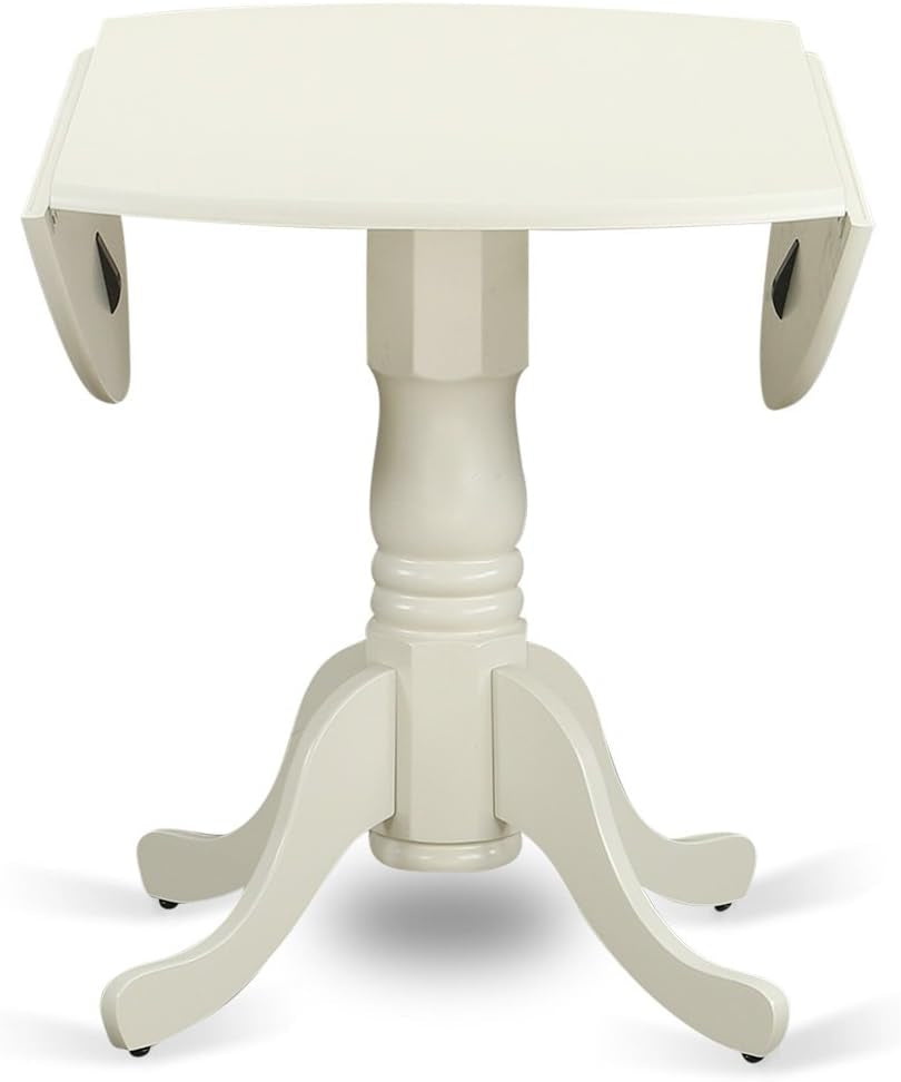 DLBO3-WHI-W 3 Piece Dining Room Table Set Contains a round Kitchen Table with Dropleaf and 2 Dining Chairs, 42X42 Inch, Linen White