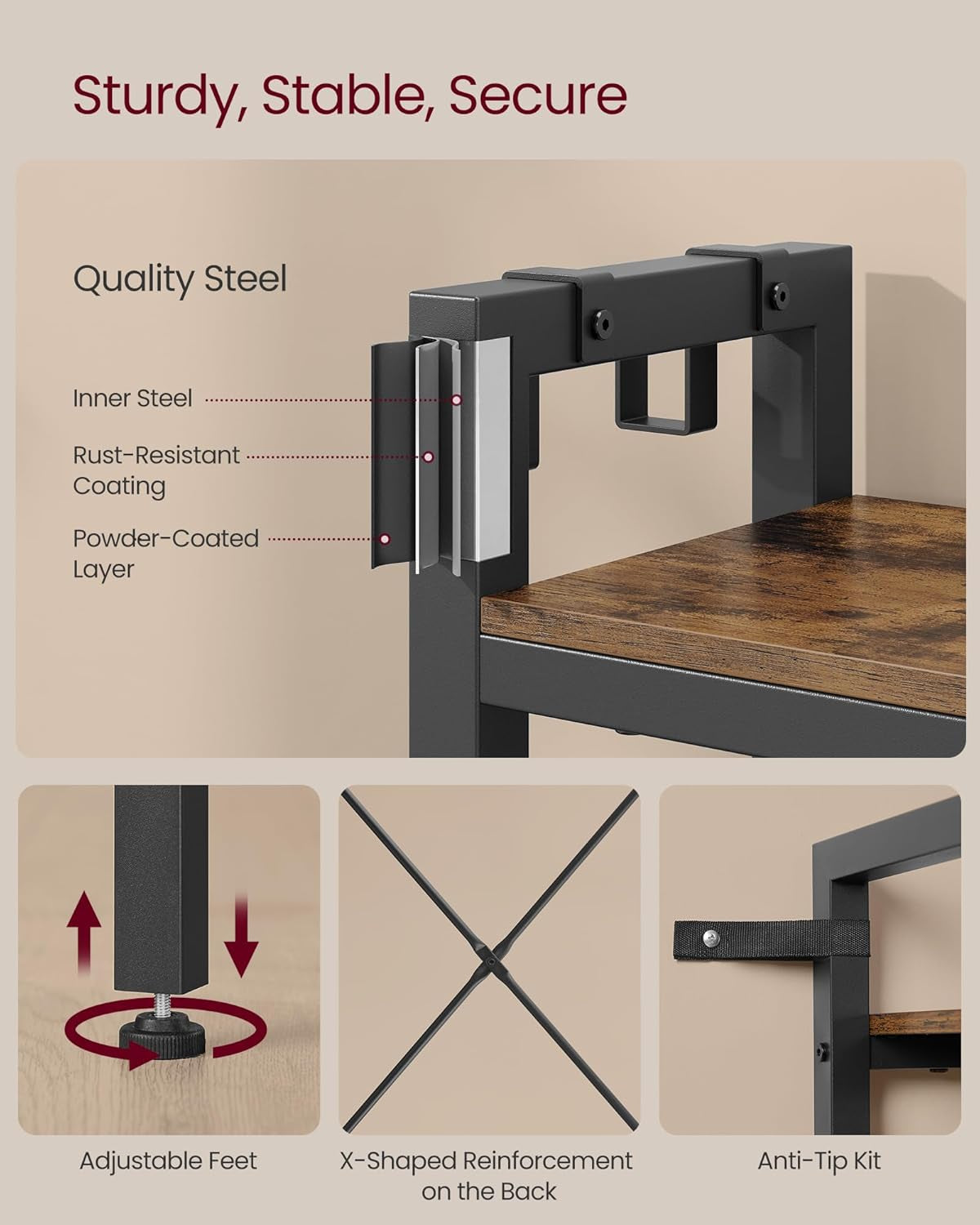 Hall Tree with Bench and Shoe Storage, Entryway Coat Rack with Shoe Bench, 5 Storage Shelves, 9 Coat Hooks, 6 Side Hooks, 15.7 X 47.2 X 74.8 Inches, Rustic Brown and Ink Black UHSR426B01