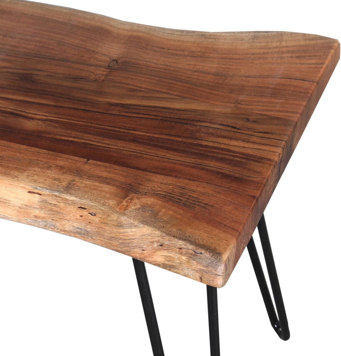 48” Live Edge Dining Bench – Rustic Industrial Farmhouse Solid Acacia Wood with Metal Hairpin Legs – Ideal for Dining Room, Kitchen, or Entryway