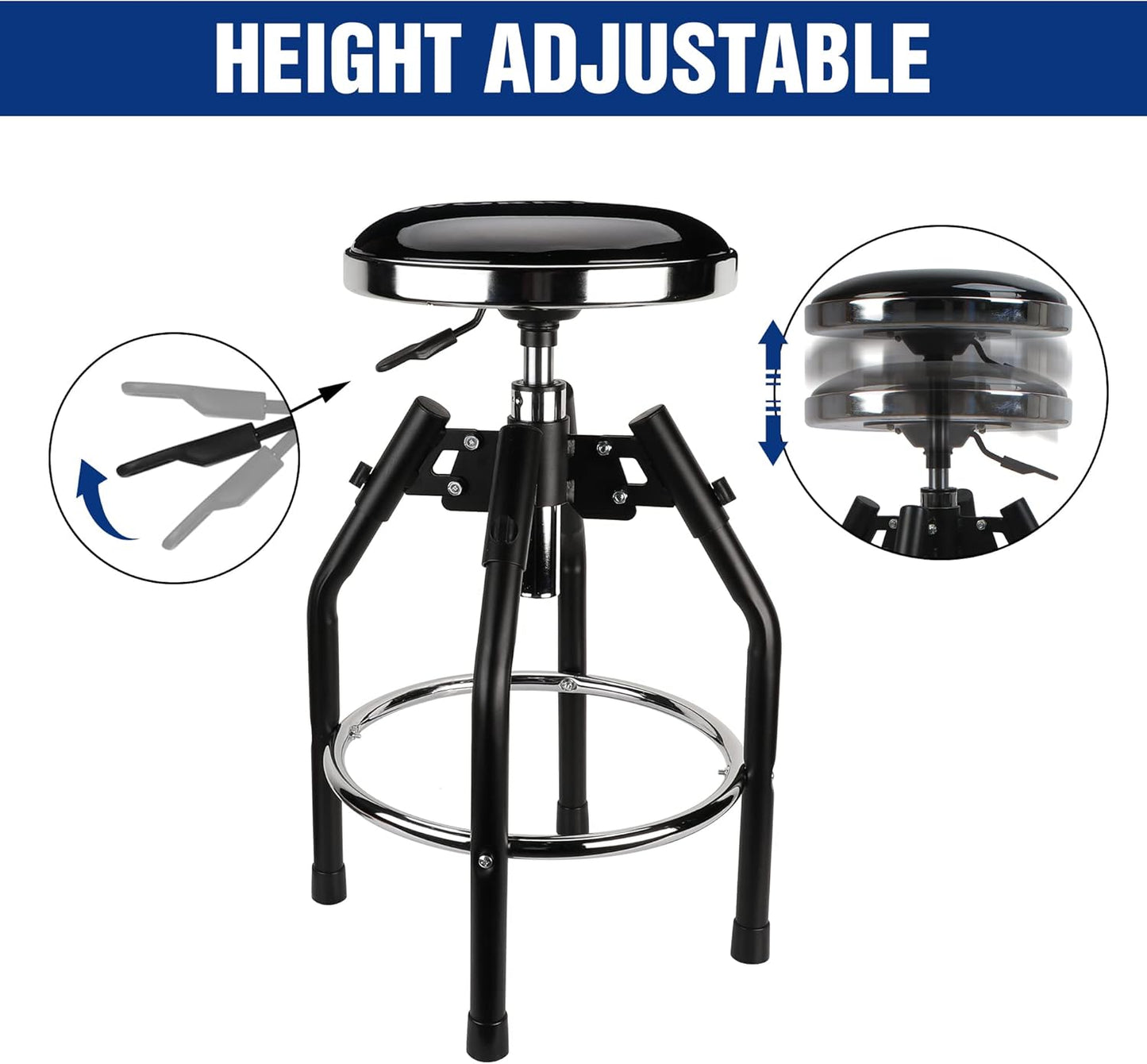 Heavy Duty Adjustable Hydraulic Shop Stool,Garage Bar Stool, 29In to 33.86In, 330-Pound Capacity, Black