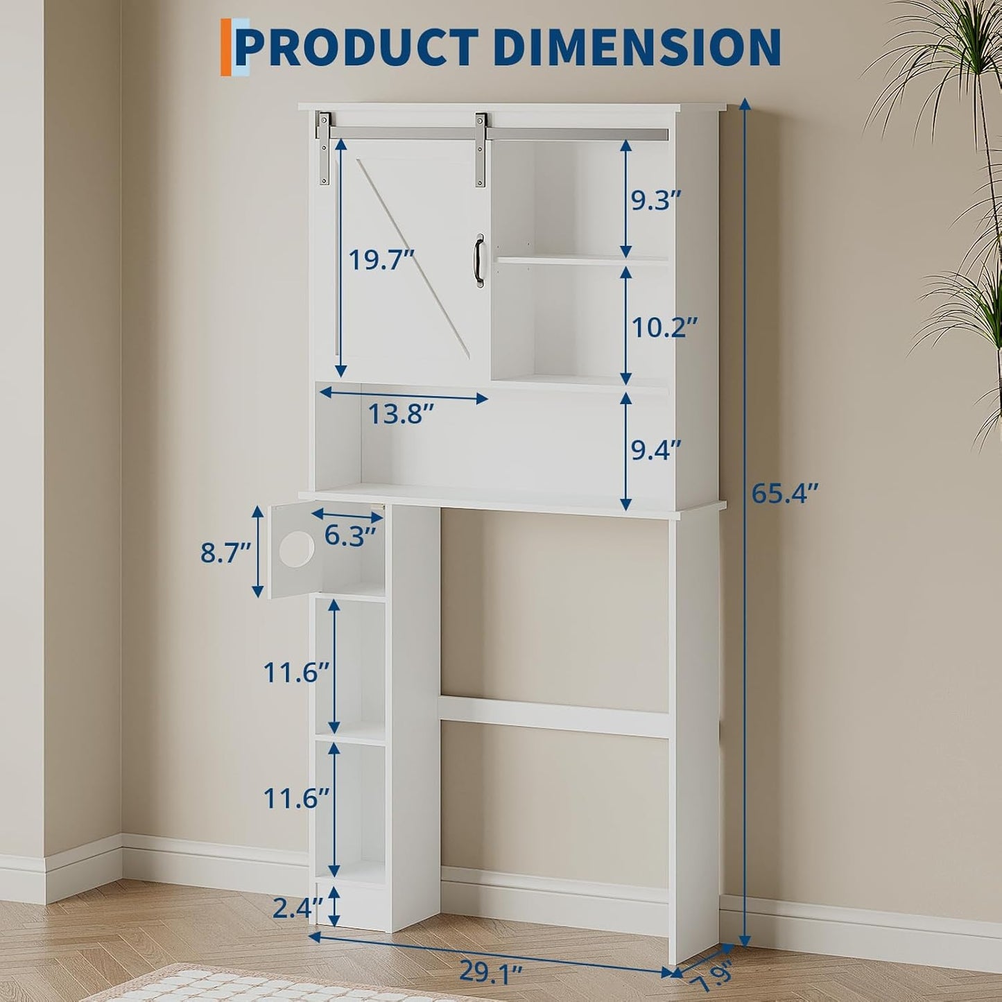 Over-The-Toilet Storage Cabinet, Bathroom Organizer with Double Doors, Adjustable Shelves, Space-Saving Toilet Shelf for Small Bathrooms, White, Freestanding Design