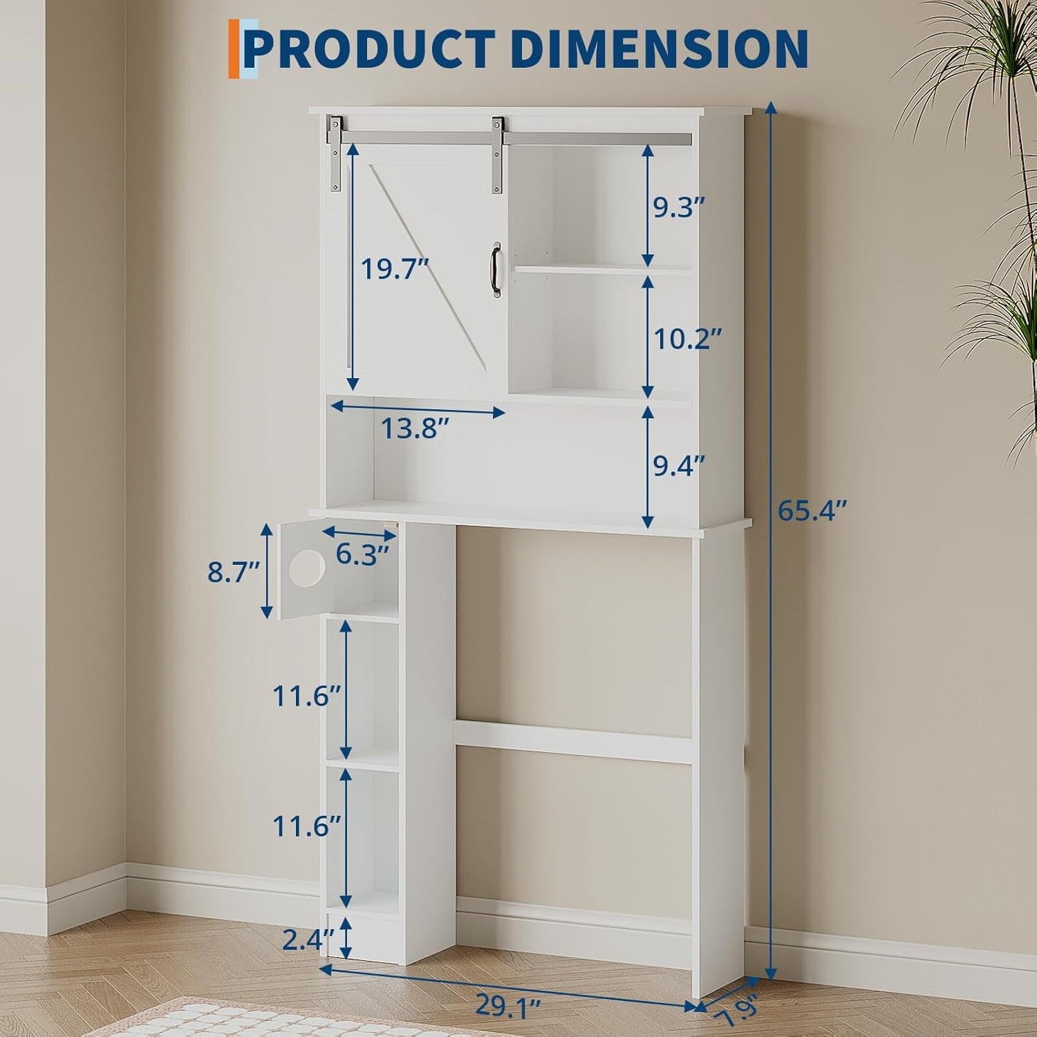 Over-The-Toilet Storage Cabinet, Bathroom Organizer with Double Doors, Adjustable Shelves, Space-Saving Toilet Shelf for Small Bathrooms, White, Freestanding Design