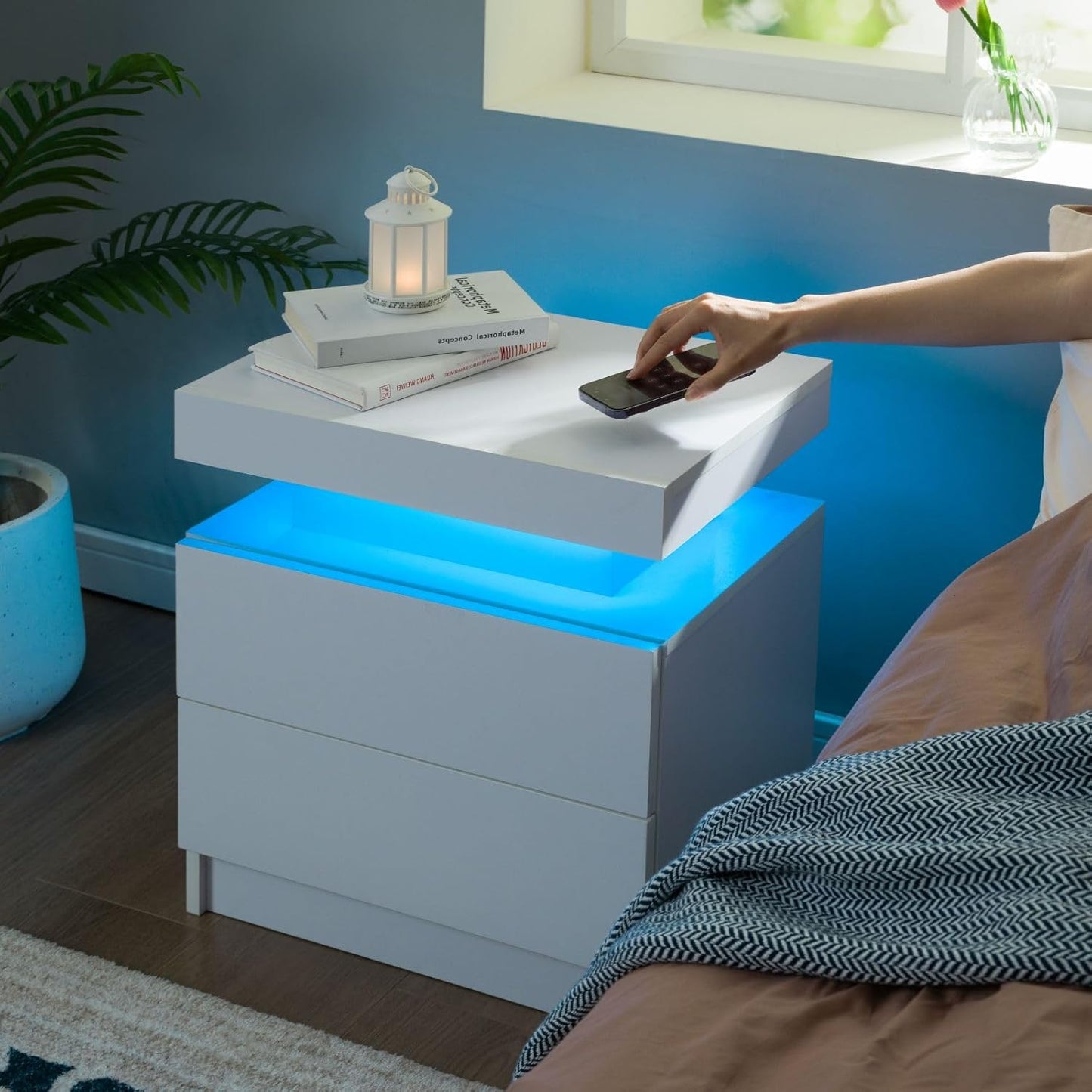 Nightstand Set of 2 LED Nightstand with 2 Drawers,Night Stand Set 2 with LED Light,Bedside Table with Drawers for Bedroom,White