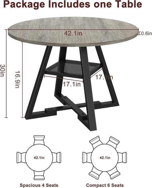 round Dining Table for 4,Kitchen Dining Room Circle Dinner Pedestal Table,Space Saving Wood Kitchen & Dining Room Furniture, 42In,Grey