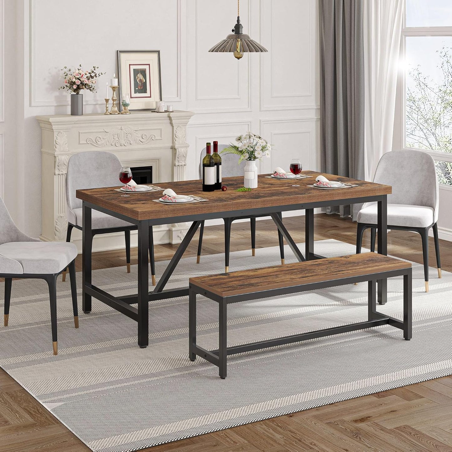 70.8" Large Kitchen Dining Room Table for 6-8 People, Rustic Brown Farmhouse Industrial Wood Style Rectangle Apartment Dinning Room Dinette Tables for Eating Dinner