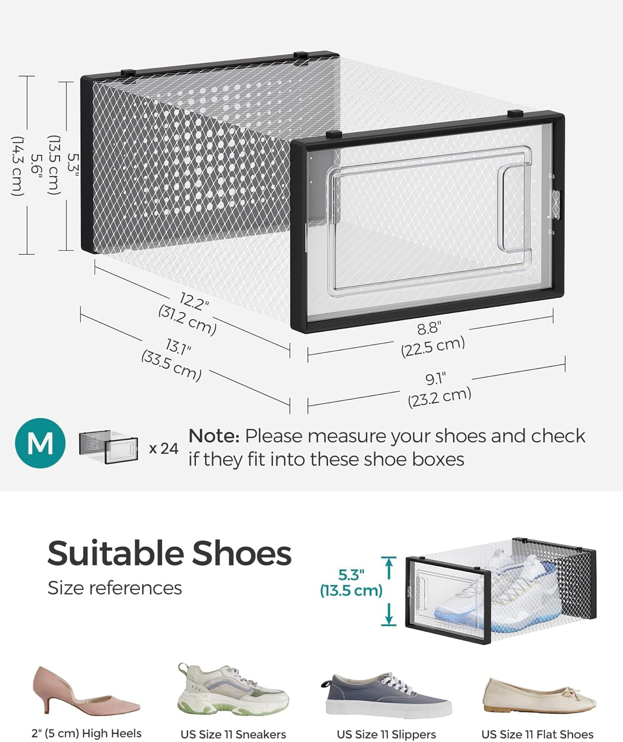 Stackable clear plastic shoe storage boxes, pack of 24, view 6