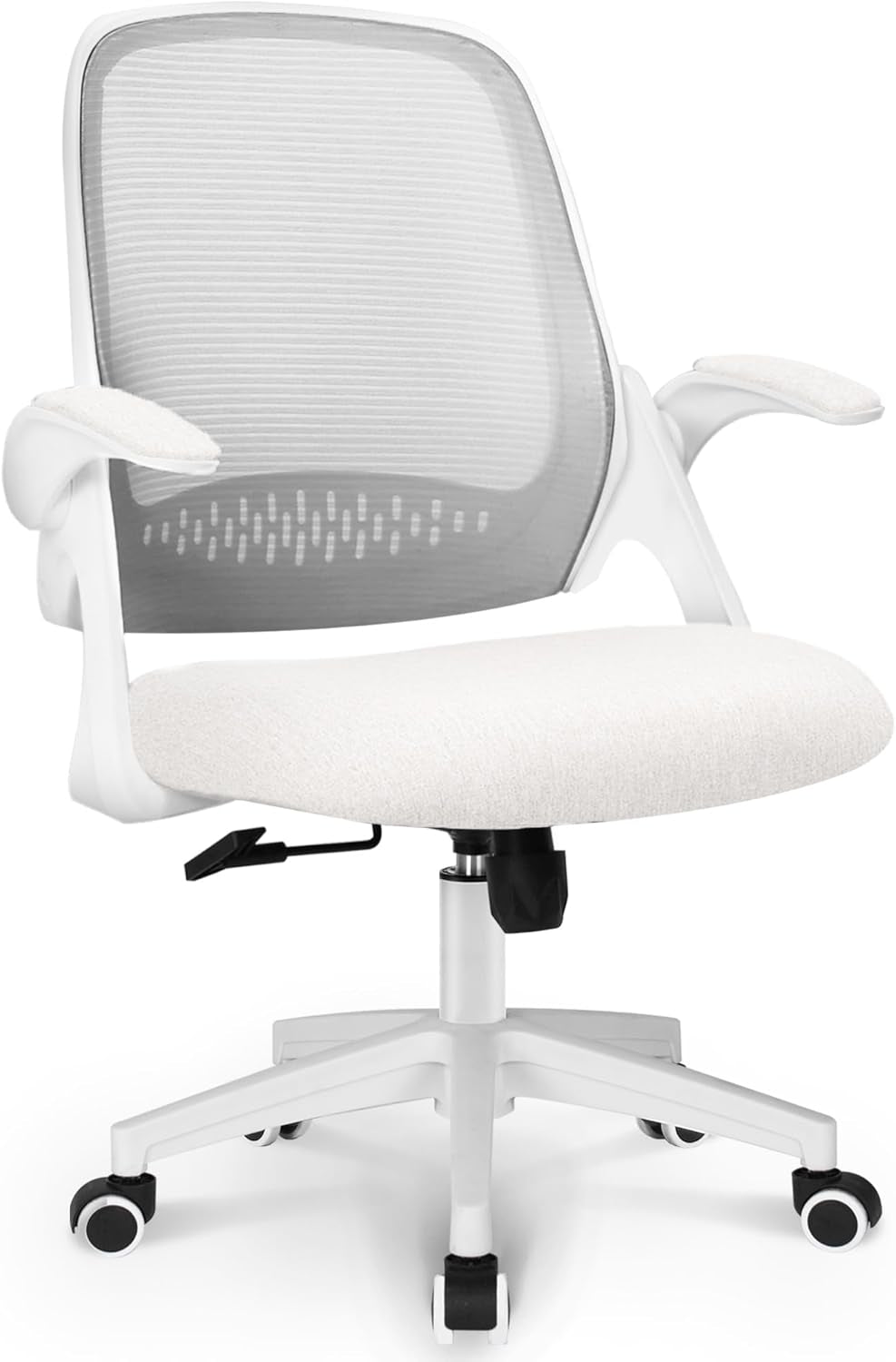 Office Desk Gaming Ergonomic Computer Chair with Lumbar Back Support Adjustable Height Swivel Rolling Wheels Flip-Up Arms Mesh Chair for Home Vanity (Ivory)