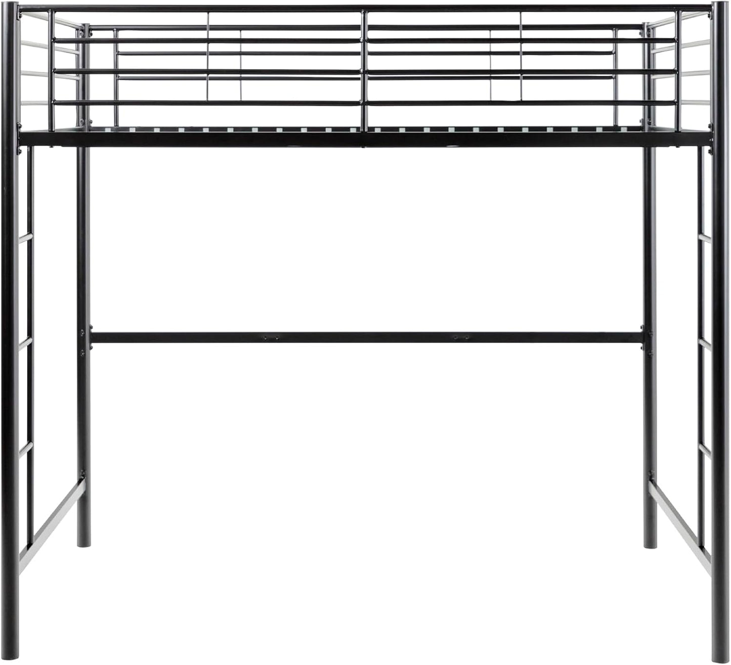 Timothee Urban Industrial Metal Twin over Loft Bunk Bed, Twin Size, Black