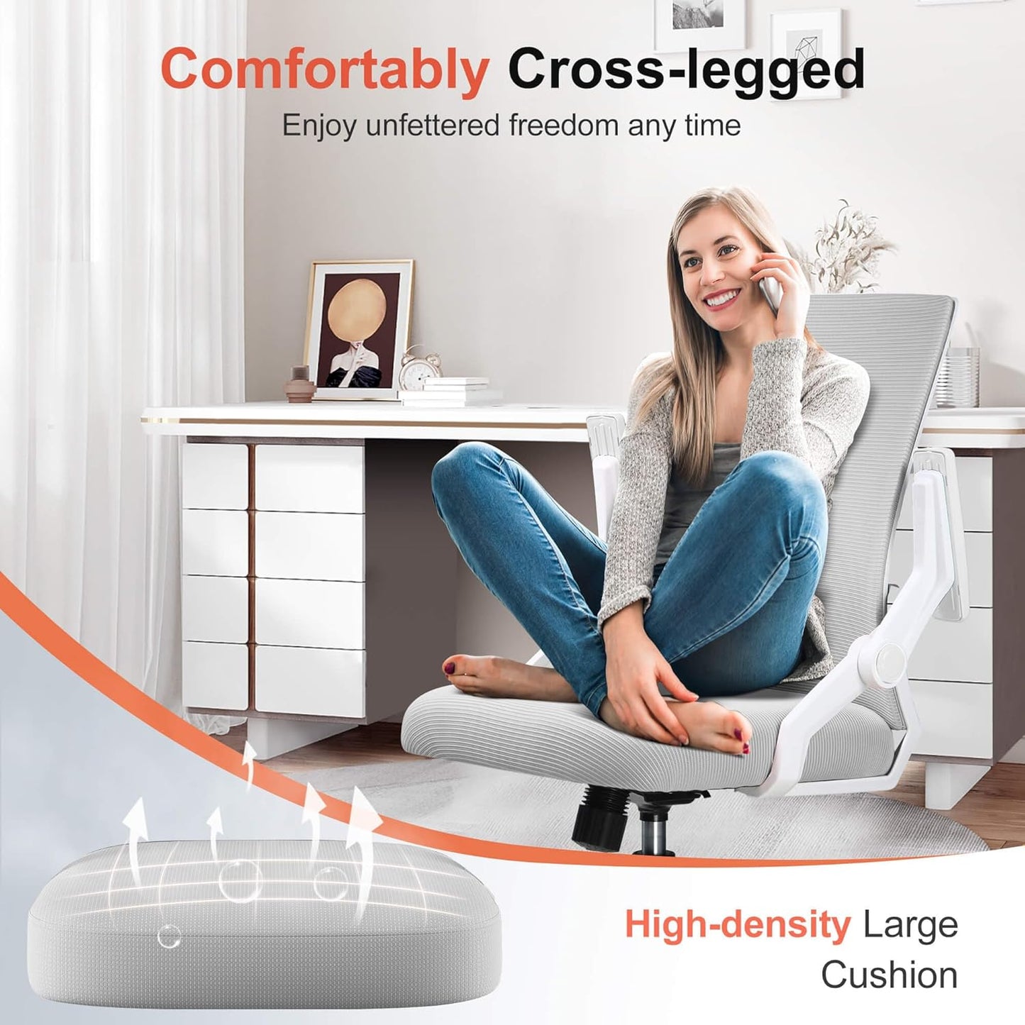 Ergonomic Office Chair with Flip-Up Armrests Executive Computer Chair for Home Office, Breathable Mesh & Adaptive Lumbar Support, Wide Seat Gray