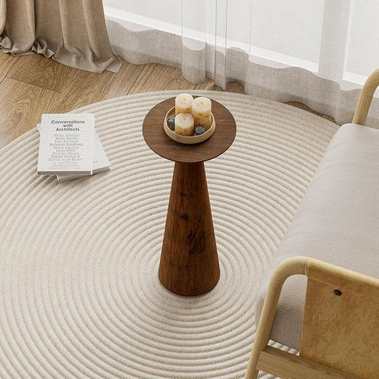 22.8” Tall round Martini End Table, Walnut – Solid Pine Wood Pedestal Accent Drink Stand with Tapered Base – Farmhouse Modern Furniture for Living Room, Bedroom & Small Spaces
