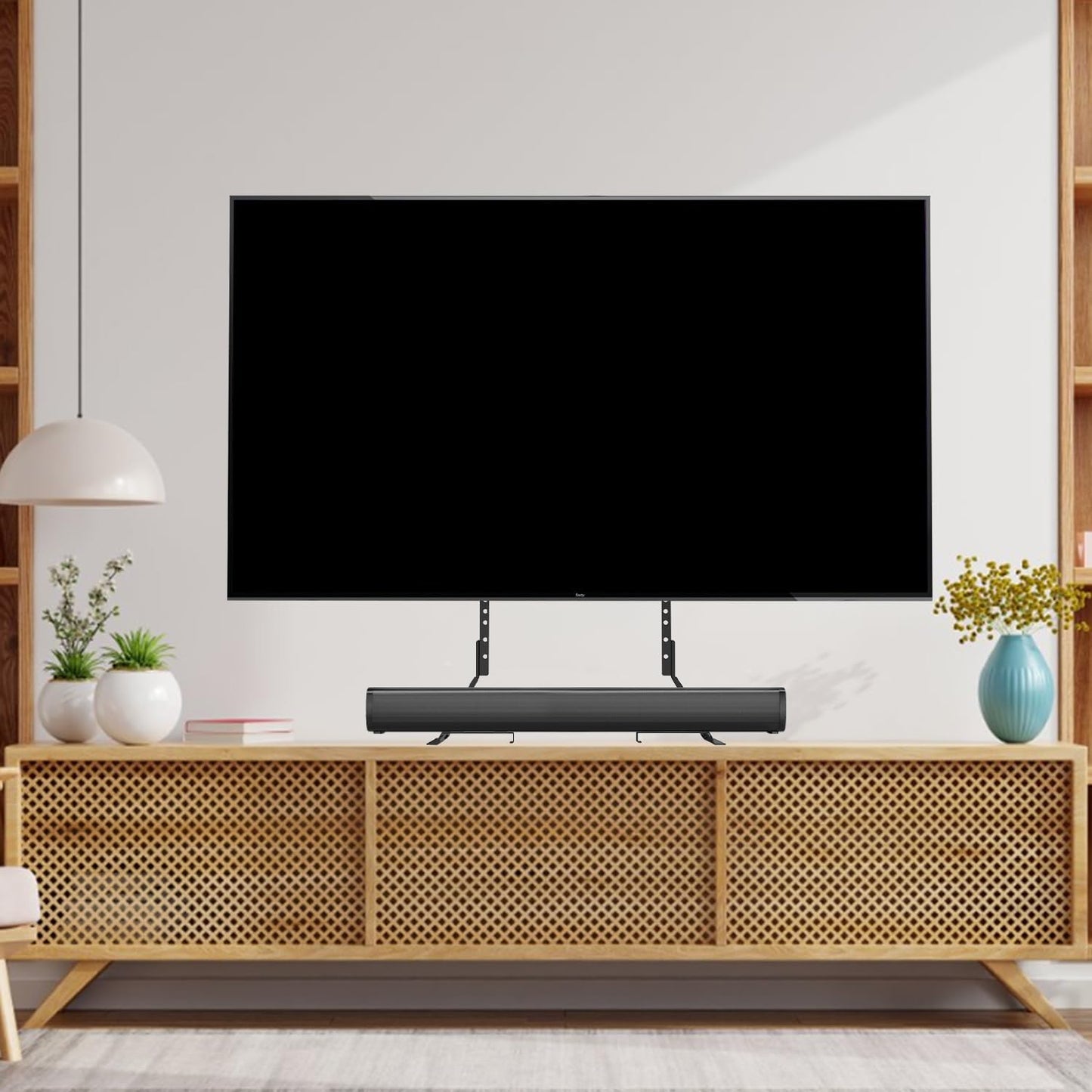 Black height adjustable universal TV stand, view 6