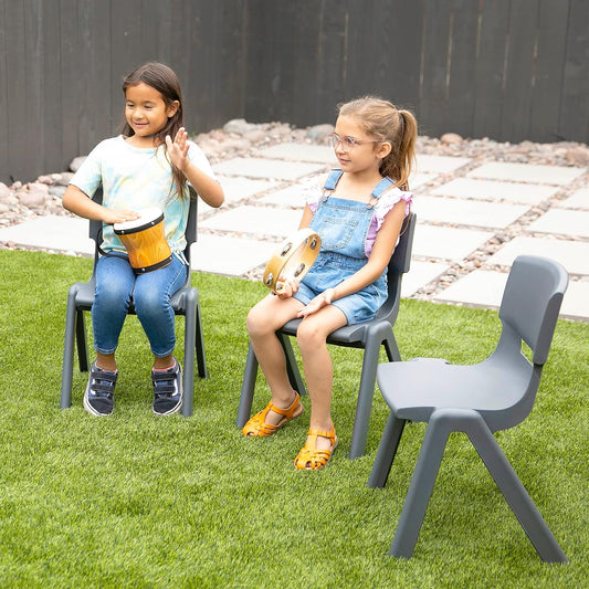 12In Plastic School Stack Chair, Classroom Furniture, Grey, 4-Pack