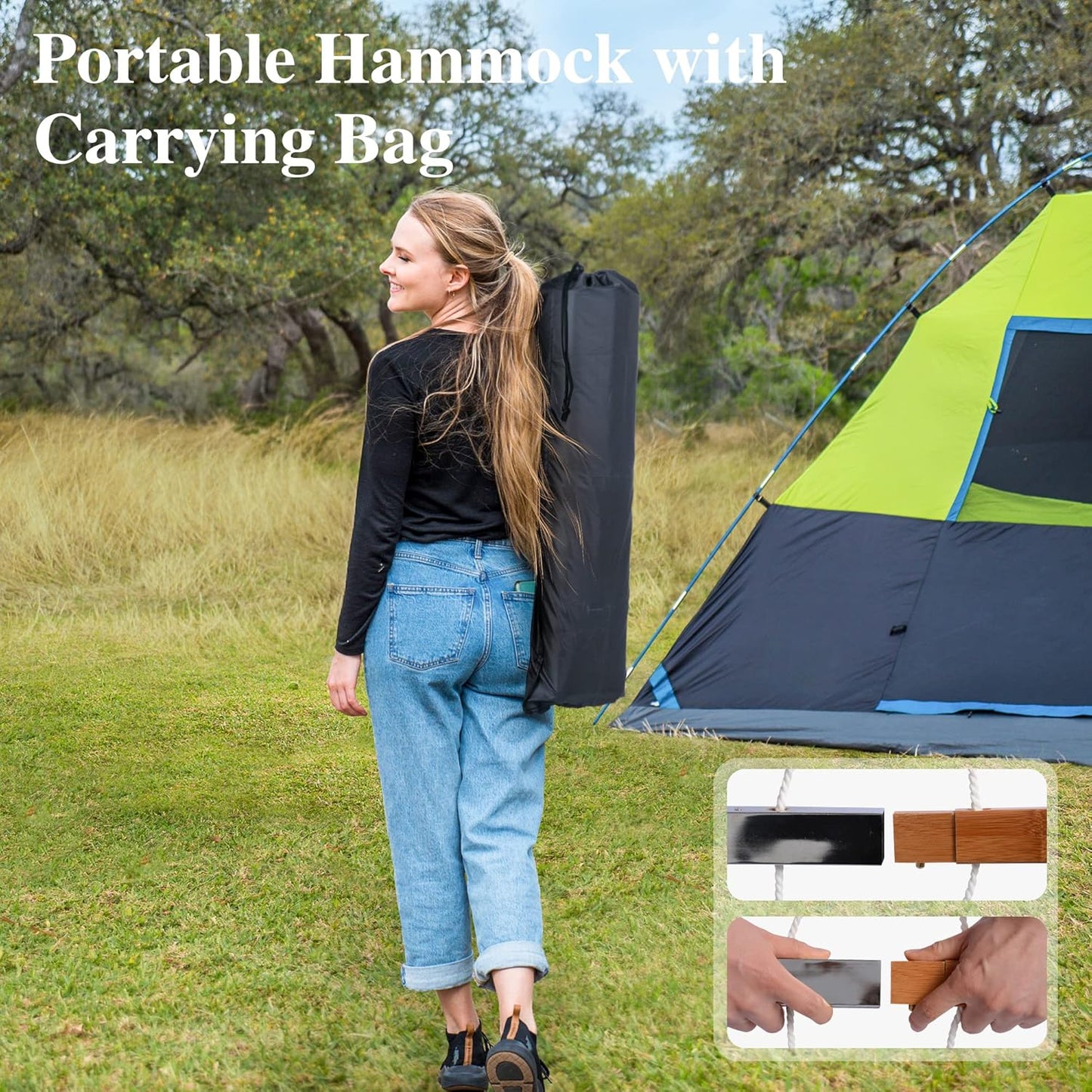 Double Hammock with Curved Spreader Bar, Hammock with Stand Included 2 Person, Patent Pending, Dark Gray