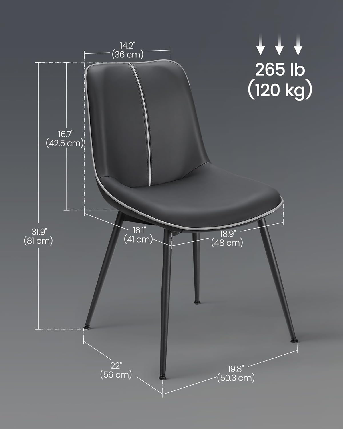 Leather Dining Chairs Set of 4, Comfortable Upholstered Seat Dining Room Chairs with Swivel Leveling Feet, Curved Backrest Kitchen Chair for Living, Restaurant, Easy Assemble, Ink Black
