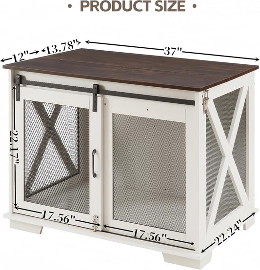 Dog Crate Furniture, Dog Kennel End Table Dog Kennel Indoor with Sliding Barn Door Heavy Duty Dog Cage XL Dog Crate Side Table with Flip-Top Plate and Detachable Divider for Medium, Large Dog