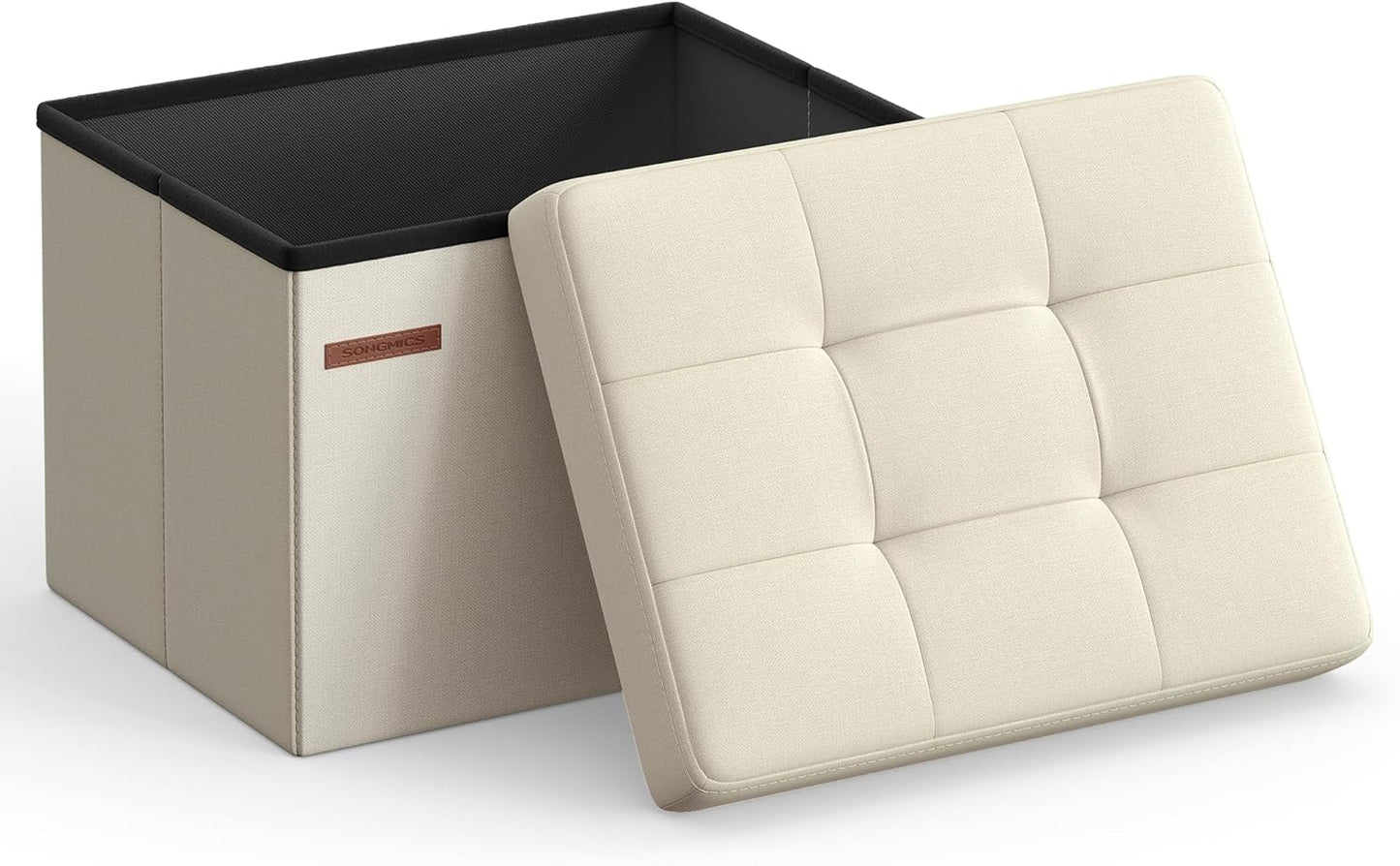 MAZIE Collection - Small Folding Storage Ottoman, Foot Rest Stool, 12.2 X 16.1 X 12.2 Inches, 286 Lb Load Capacity, for Living Room, Bedroom, Home Office, Dorm, Ink Black ULSF102B01