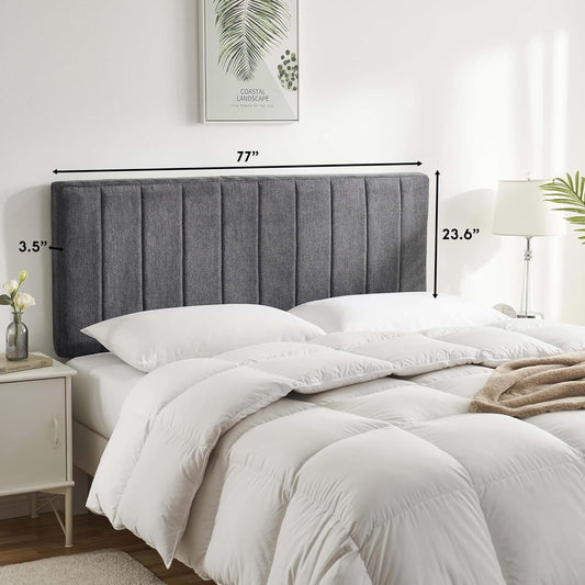 Upholstered King Headboard - Easy Assemble Channel Stitched Headboard King Size Bed - Wall Mounted Headboards with 3D Soundproof Wall Panels Peel & Stick Floating Headboards, Grey