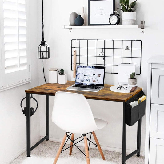Small Computer Desk Study Table for Small Spaces Home Office 31 Inch Rustic Student Laptop PC Writing Desks with Storage Bag Headphone Hook,Brown