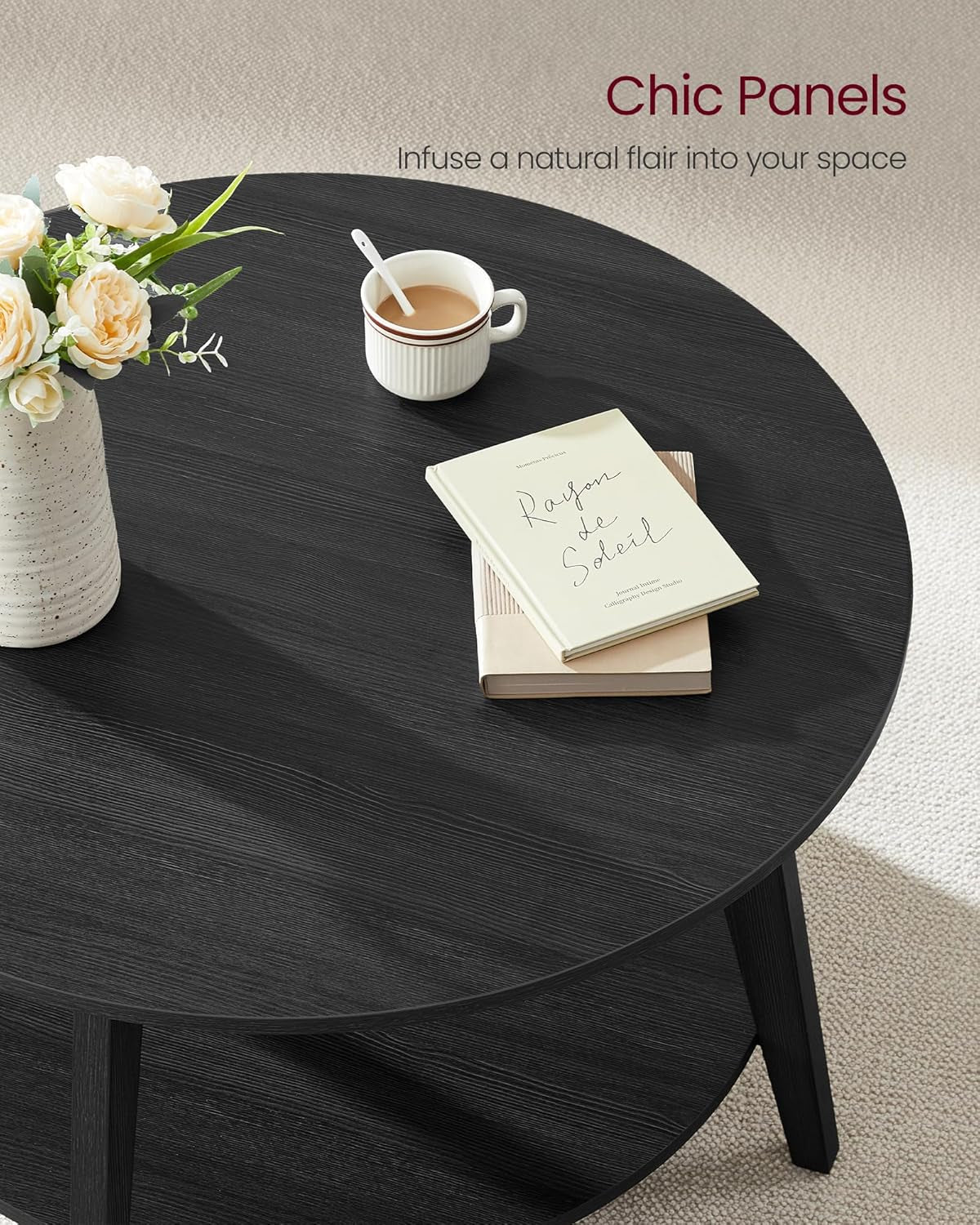 round Coffee Table, 2 Tier Coffee Table with Storage, for Living Room, 31.5 X 17.7 Inches, Easy to Assemble, Snow White ULCT243W14
