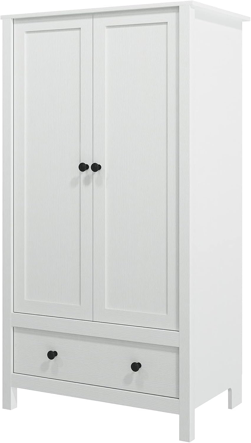 2 Door Wardrobe, Armoire with Drawer for Bedroom (White)