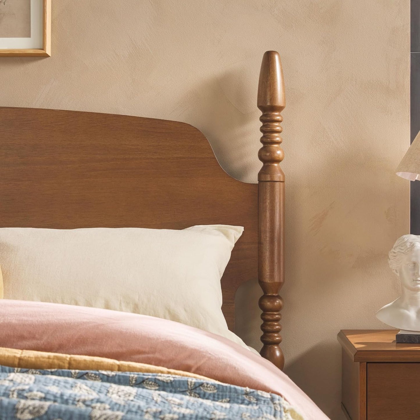 EZ Assembly™ Traditional Wood Spindle Post Bed, Modern Farmhouse Bed Frame Queen Bed Frame with Headboard, No Box Spring Required, Queen Size, Dark Brown